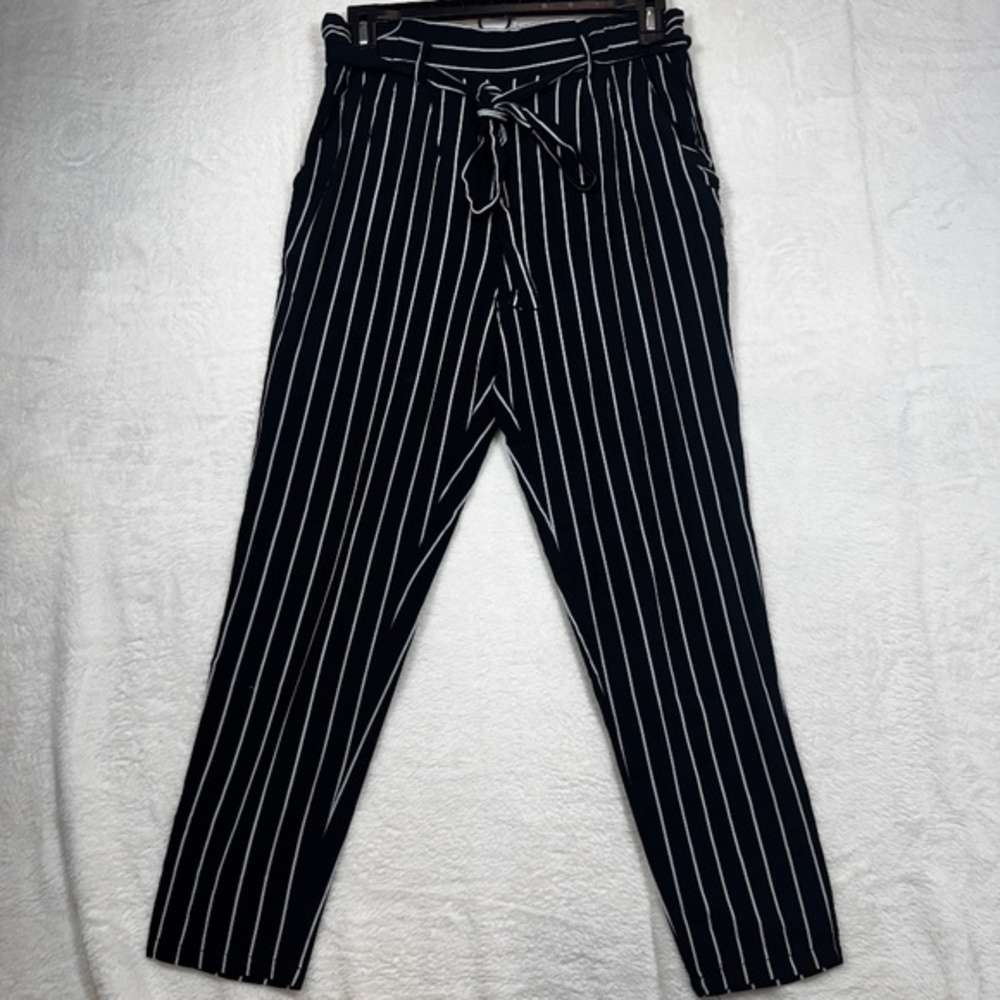 Revamped Trouser Pants Womens Size XS Black White Striped Paperbag 90s Goth
